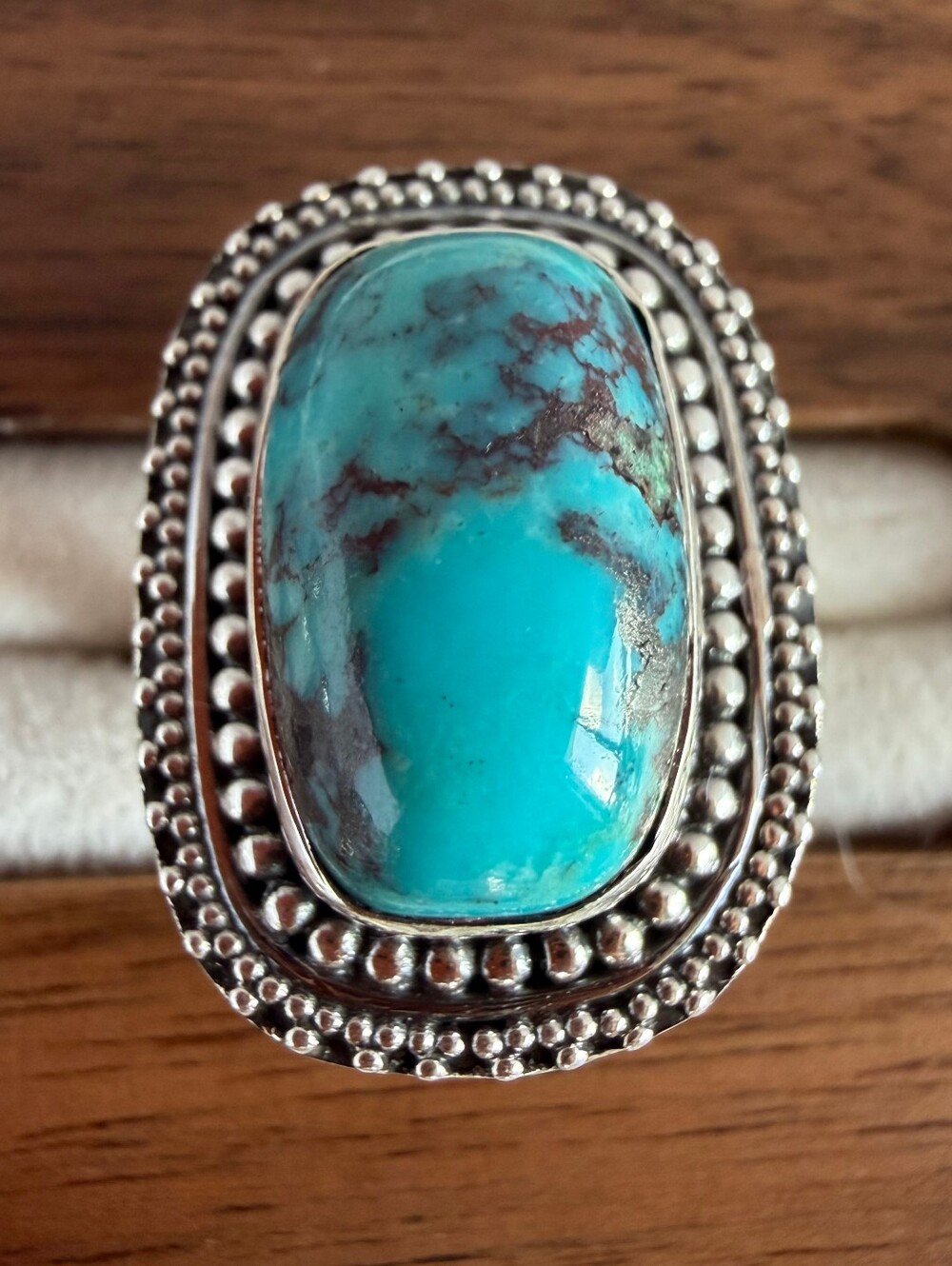 Turquoise Stone Silver Ring - Blue Turquoise Statement Ring